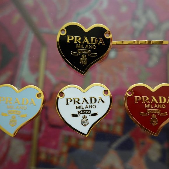 Authentic Prada Vintage Light Blue & Gold Heart Button on New Hair Clip - Picture 6 of 11